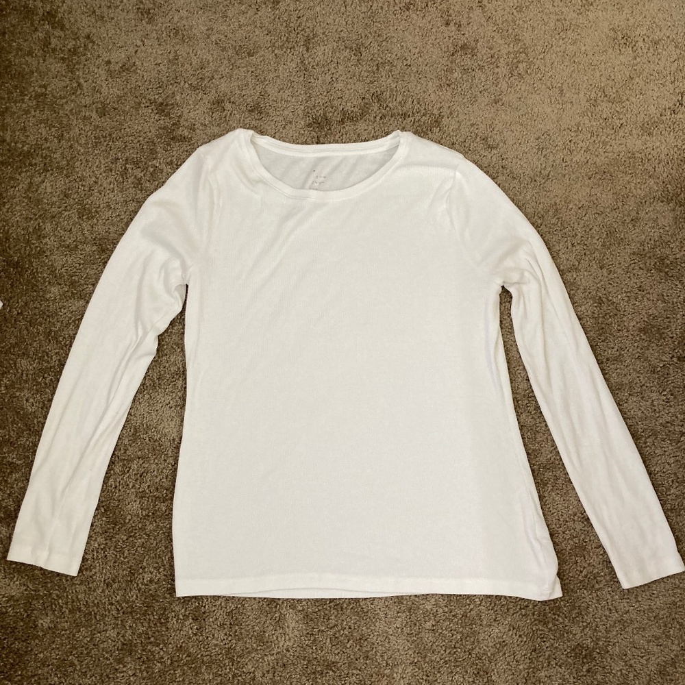 Women's White Ribbed Long Sleeve Tshirt